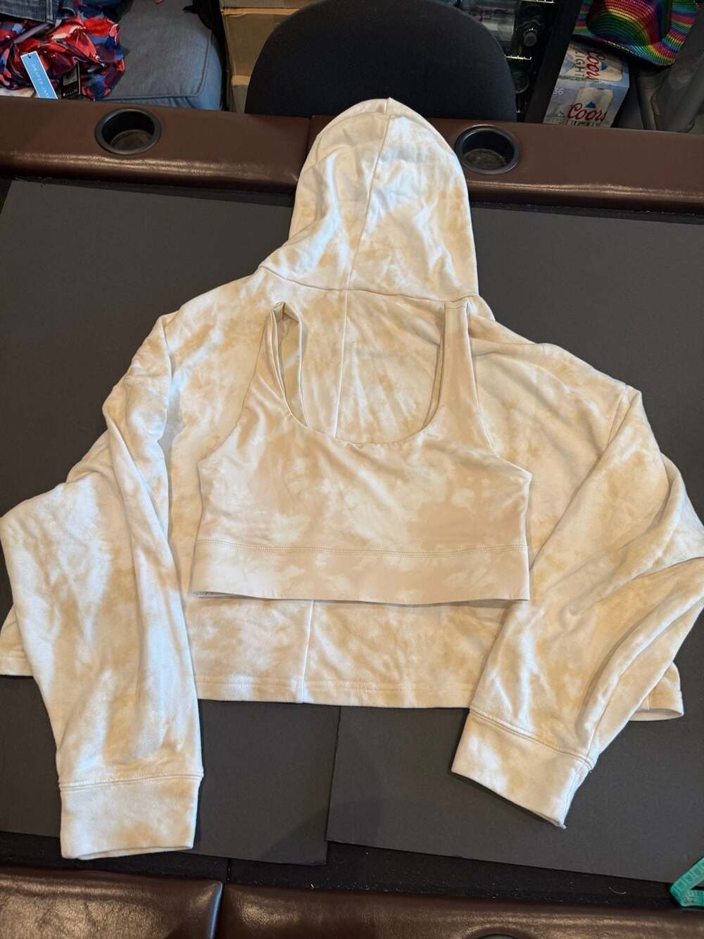 Fabletics Women's Tie-Dye Cropped Hoodie and Sports Bra Matching Set Size XL